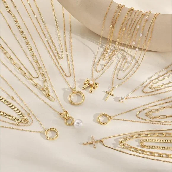 Elegant 3-Pc Layered Necklace Set for Women - 14K Gold Plated & Adjustable - Picture 6 of 7